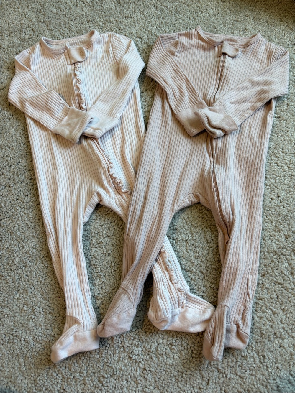 cloud island Ribbed Footed Onesies in Pink (Set of 2)